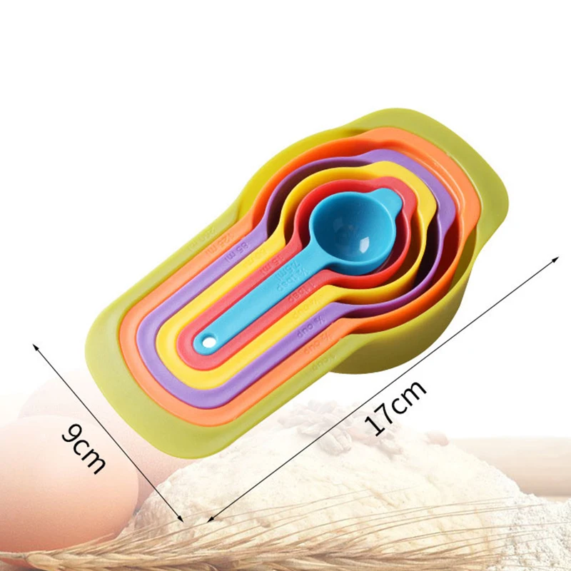Rainbow Measuring Cup Colored Plastic Flour Measuring Spoon Scale Spoon Set Baking Accessories Kitchen Tools 6/12 Pcs kitchen measuring spoons measuring spoon set measuring cup and spoon set plastic measuring cup