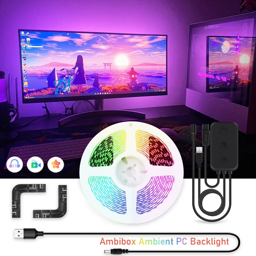 Tira de luces Led RGB para Monitor de Kit de ambiental inteligente para PC, sincronización de pantalla, Color Ambibox, Control de escritorio, sala de juegos|Tiras LED| - AliExpress