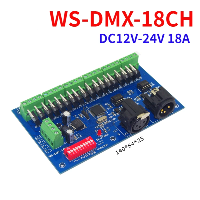 

18CH DMX512 LED RGB Controller 18 Channels 6 Group Decoder Led Dimmer XRL 3P RJ45 WS-DMX-18CH for RGB LED Strip Lamp DC12V-24V