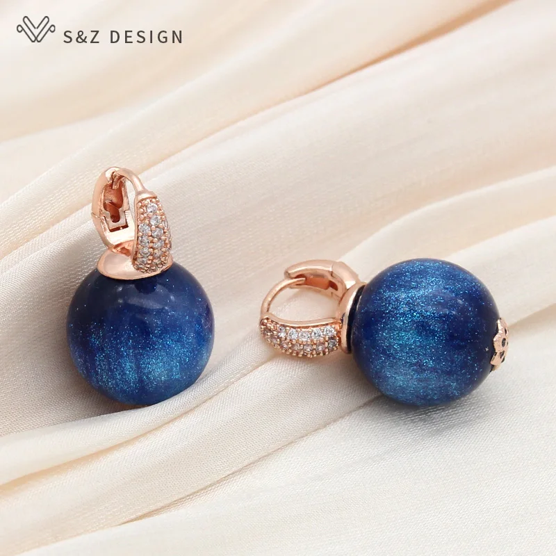 S&Z DESIGN New Fashion Round Colorful Simulated-pearl Bead Drop Earrings For Women Wedding Jewelry Gift Cubic Zirconia Eardrop