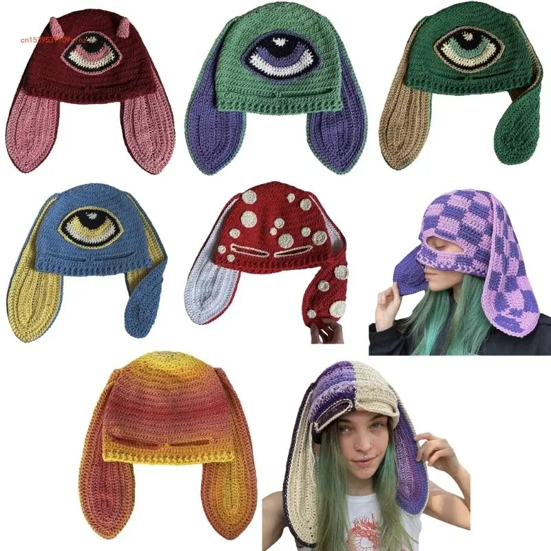

Girls Rabbit Hat Y2K Knitted Ears Hat Rabbit Gifts Warm Punk Hat Adult Children Knitted Ears Winter Photo Props
