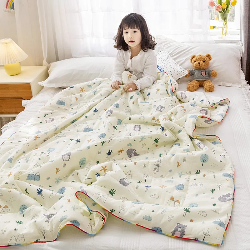 Children's Kindergarten Summer Quilt Soft Cotton Cartoon Air-conditioning Quilt Waffle Double-layer Breathable Yarn Baby Bedding