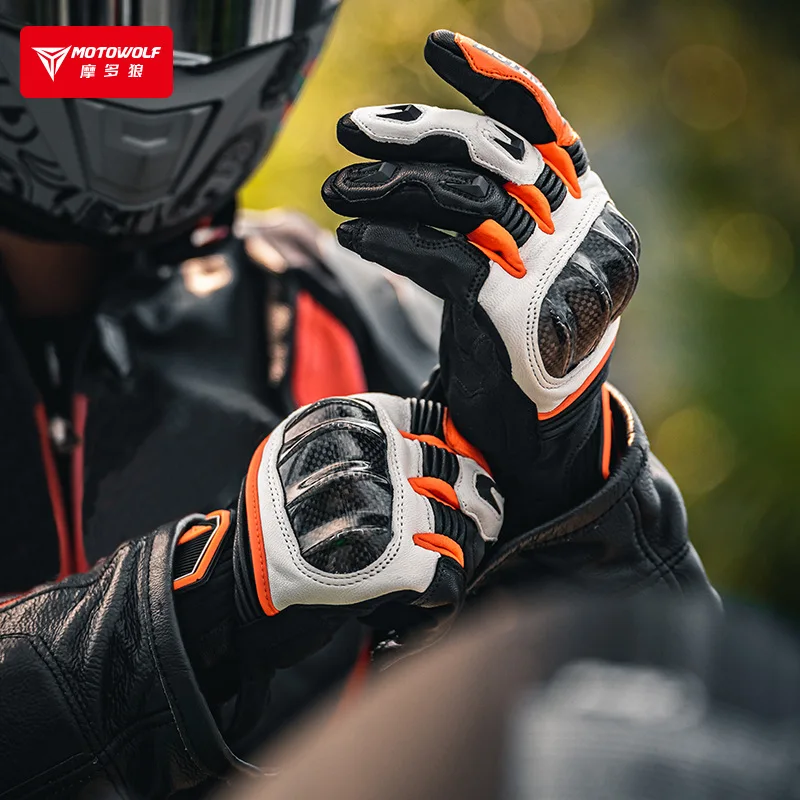 100% Goat Skin Summer Breathable Real Leather Motorcycle Gloves Touch  Operate Guantes Moto Fist Palm Protect Men Racing Motocross Gloves