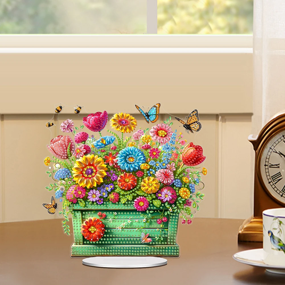 Acrylic Special Shape Sunflower Girl Rhinestones Desktop Ornaments 5D DIY Diamond Art Tabletop Decorations for Home Office Decor