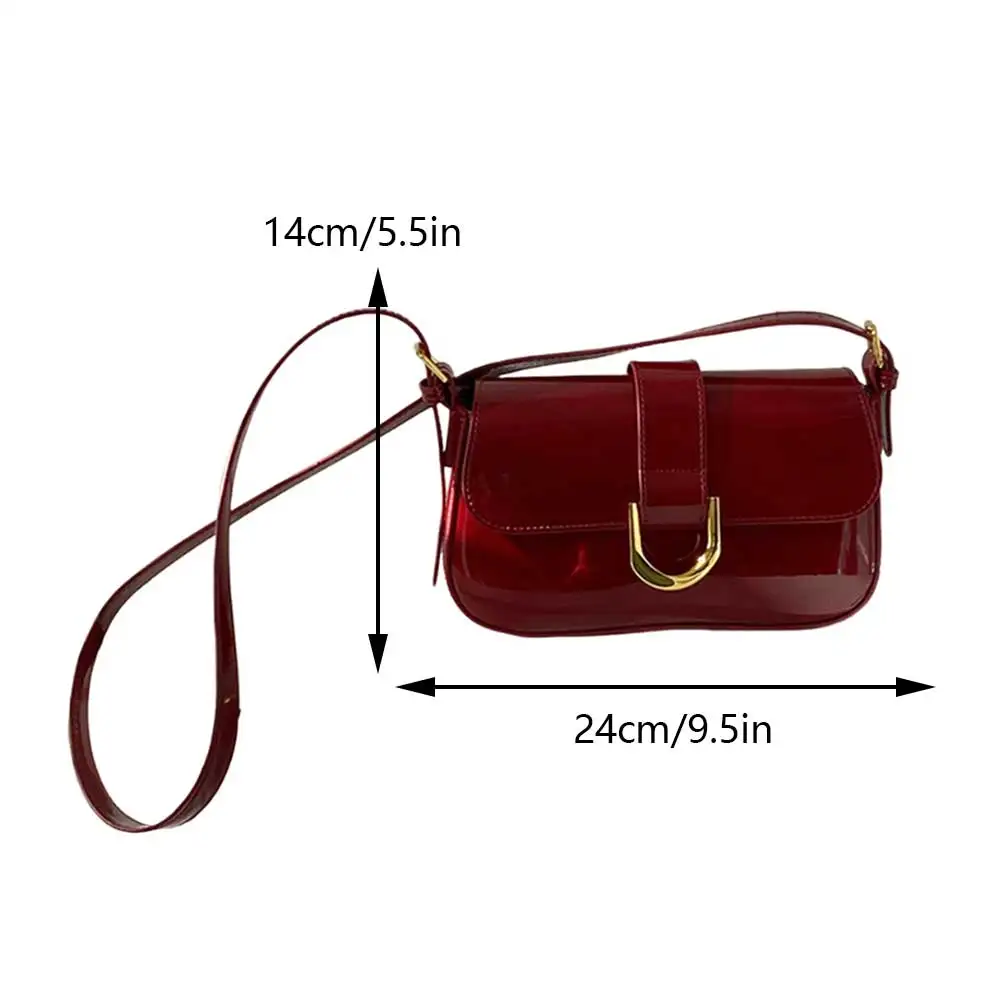 Retro Patent Leather Shoulder Bag For Women Flap Satchel Bag