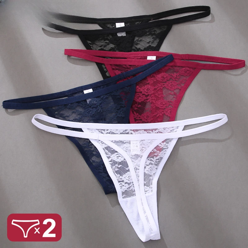 

2PCS/Set Women's Underwear Lace Panties Floral Lingerie Woman Panties Sexy Thong G-String Female Pantys Perspective Intimates
