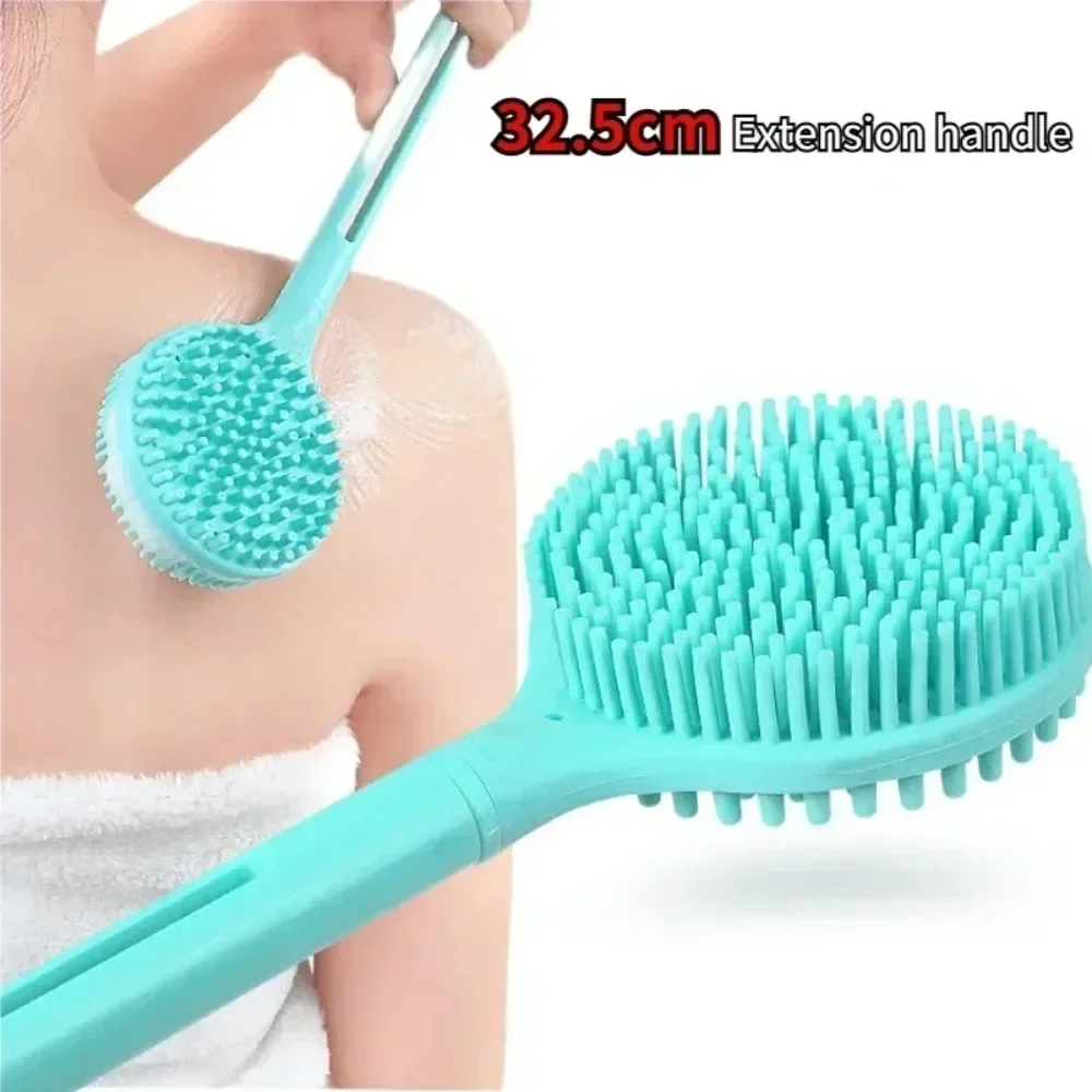 1Pc Silicone Long Handle Bath Brush Double-Sided Shower Exfoliating Brush Body Scrub Back Massage Brushes Bathroom Accessories 2