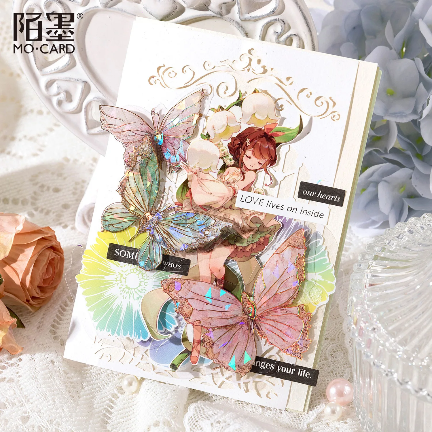 

20PCS Decorative PET Sticker Ice Crystal Butterfly Vintage Laser Gold Scrapbooking Material Label Diary Journal Planner