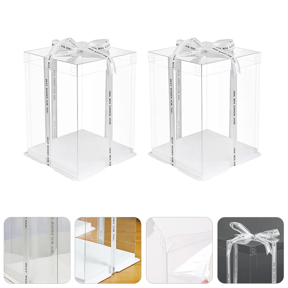 

2 Pcs Cake Box Transparent Birthday Boxes Clear Packing Stand with Cover Gift The Pet Baby Square Containers Lids