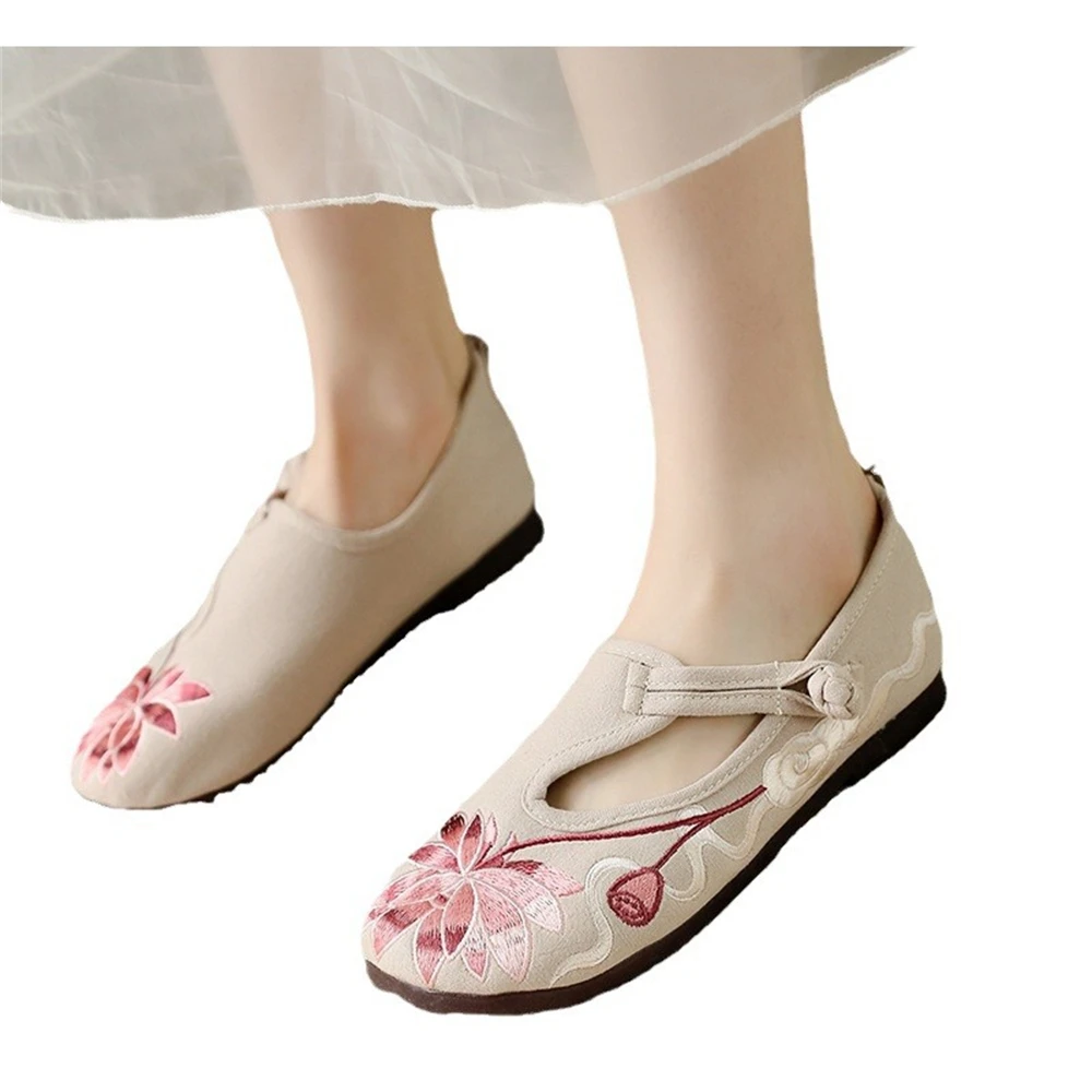 Spring Summer Old Beijing Retro Cloth Shoes Ethnic Style Embroidered Flats Traditional Chinese Comfort Non-slip Hanfu Shoes New 6