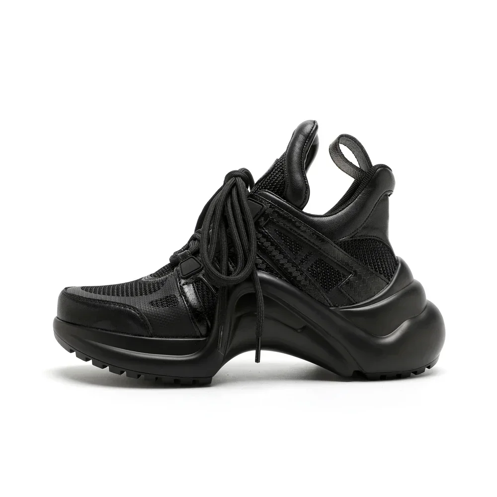 

Women Platform Arched Sneakers Height Increasing Mixed Color Air Mesh Breathable Female Lace-Up Woman Vulcanize Shoes