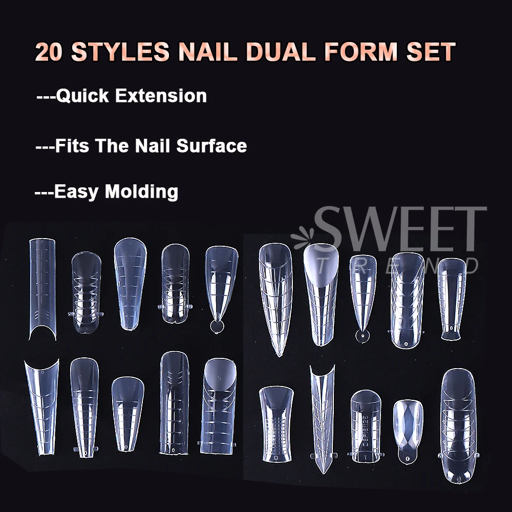 480pcs Nail Dual Forms Set Full Nail Forms Clear Top Molds Nail Tips for Nail Extension Forms Fake Nail Dual Forms Tips Tools