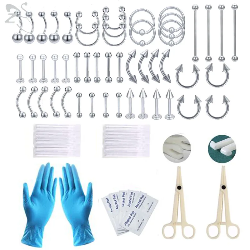 

ZS 11-12pcs/lot Body Piercing Kit G23 Titanium Threaded Taper Pin Needles Nose Tongue Cartilage Eyebrow Navel Nipple Piercings