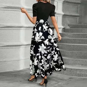 Women's Dresses High Waist Floral Print Dress Elegant Fashionable Maxi Sundress Casual Vintage Style For Spring Summer 4