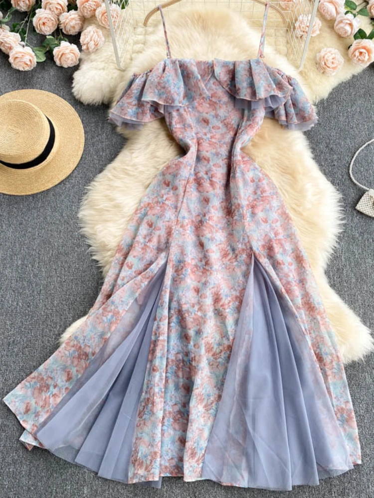 

Women's Summer Elegant Casual Strap Midi Dress Floral Print Sleeveless Sexy Party Vestidos Female Fashion Beach Holiday Clothes
