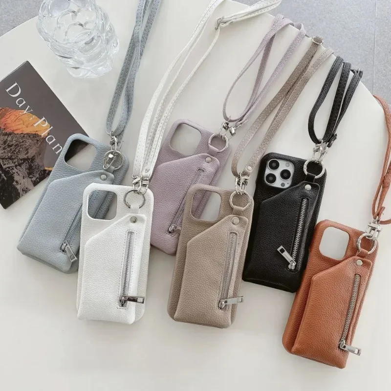 Leather Crossbody Zipper Wallet Phone Case with Card Pocket and Coin Purse