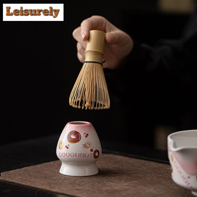 8pc/set Japanese Peach Powder Milk Curd Matcha Tea Set Mixing Spoon Match Bowl Safe Reusable Matcha Whisk Set Stirring Brush