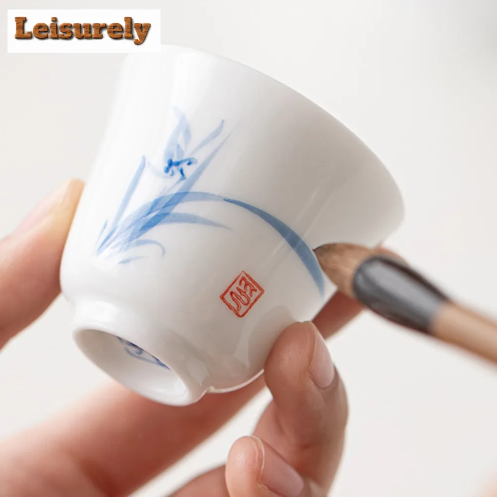 Underglaze Color Hand-painted Landscape Teacup White Porcelain Fragrant Master Cup Small Tea Bowls Meditation Cup Kung Fu Teaset