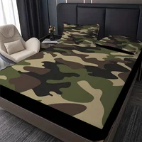 Classic Camouflage Pattern Fitted Sheet Set 1* Fitted Sheet+2*Pillowcases Mattress Covers Soft Breathable Bedding Set 1