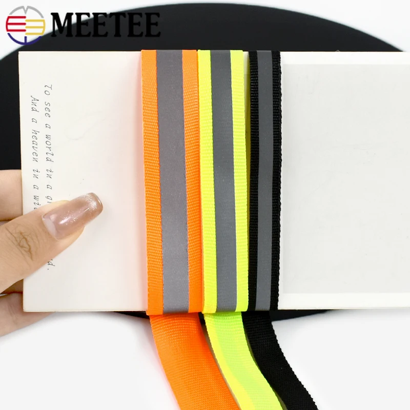 Reflective Nylon Webbing Fluorescent Safety Ribbon - 10 Yards, 10mm Wide