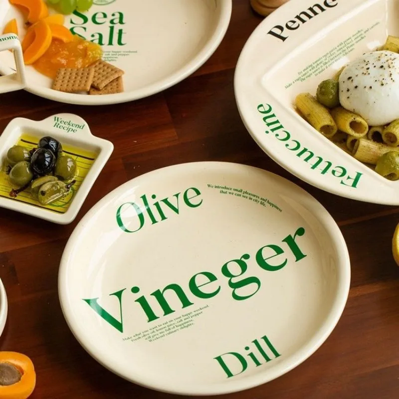 Korean Minority Letter Plate Dessert Bowl Breakfast Dim Sum Dessert High-class Dinner Plates Tableware