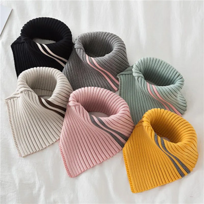 

New Autumn Winter Women's Scarf Wild Warm Protect Cervical Spine Stretch Knitted Fake Collar Wool High Neck Pullover Bib Female