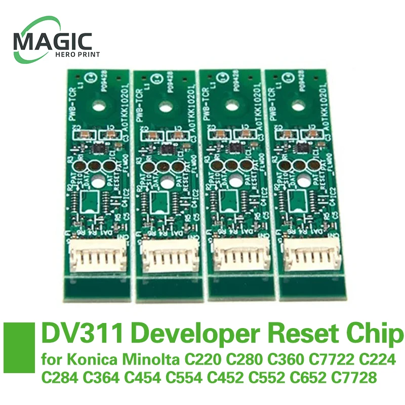 

4 шт., чип сброса разработчика DV311 DV512 для Konica Minolta C220 C280 C360 C7722 C224 C284 C364 C454 C554 C452 C552 C652 C7728