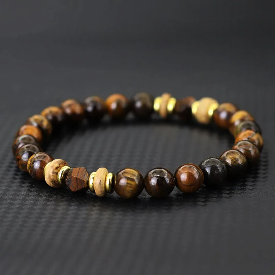 Men Natural Stone Handcrafted Tiger Eyes Beads Bracelet