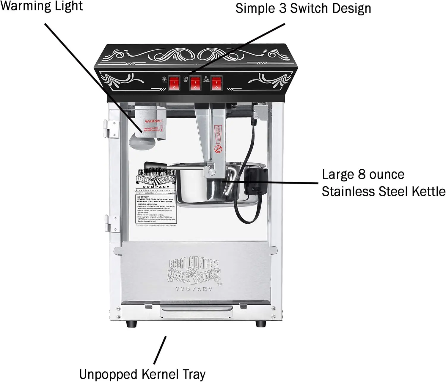 Great Northern Popcorn Popcorn Machine, 8oz, Black