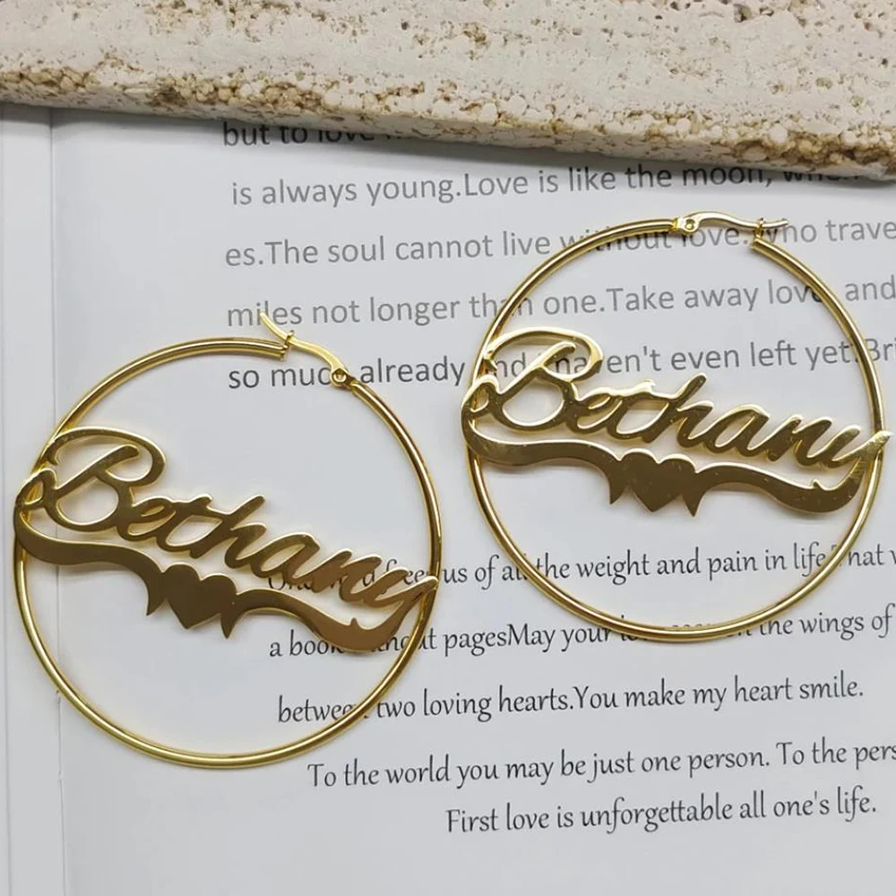 

Personalized Custom Hoop Name Big Earrings Stainless Steel Women's Name Earrings Fashion Jewelry Gift Sisters Girlfriend Gift