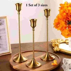 Elegant Vintage Metal Tabletop Candle Holder Set - Set of 3 for Wedding, Anniversary, and Home Décor (Bronze - 3 sizes)