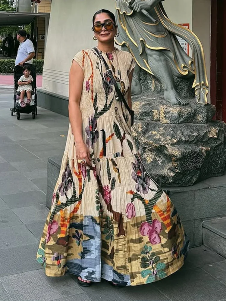 Vestidos Largos De Calle Vestido Largo Plisado Con Cuello Redondo