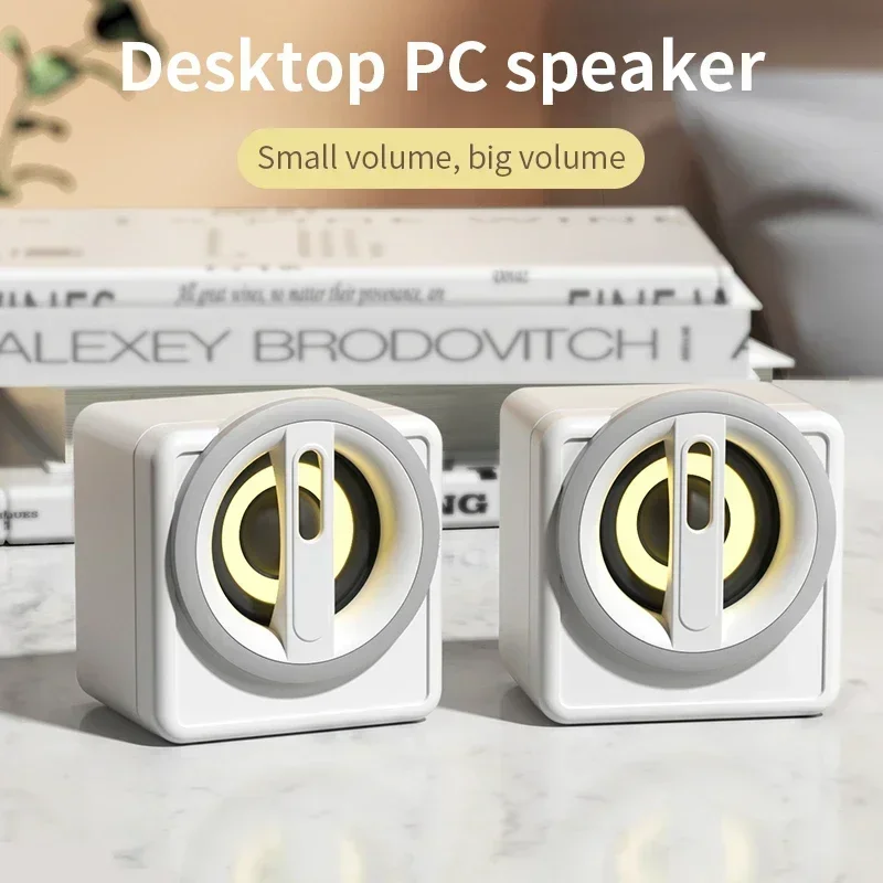 2PCS/Set Cute Computer Speaker LED Light USB Wired Speakers Hifi Sound Surround Cartoon Loudspeaker For PC Laptop Notebook