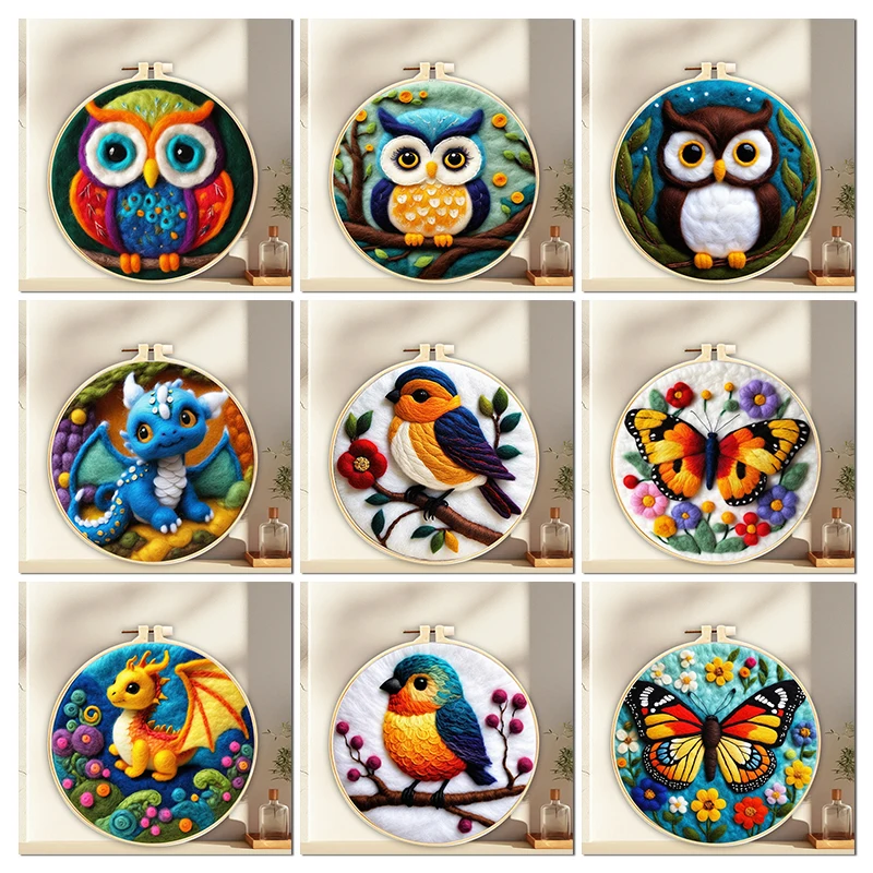 GATYZTORY Diy Wool Painting Kits With Frame Modern Creative DIY Wool Needle Felt Painting Owl Bird Picture For Home Decor needle felting painting kit