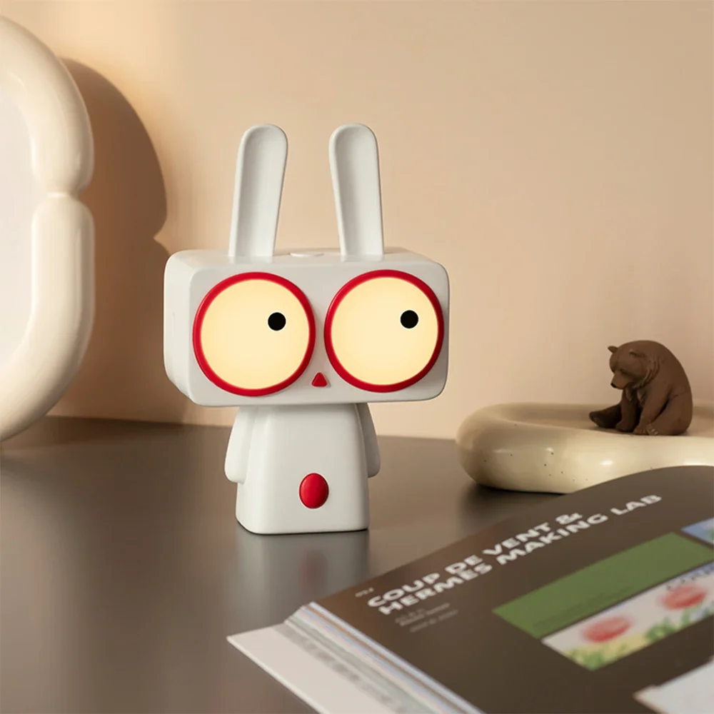 Cute Night Light Rabbit Lamps Cartoon Animal Birthday Christmas Gift Rechargeable Warm Soft Light Protect Eyes