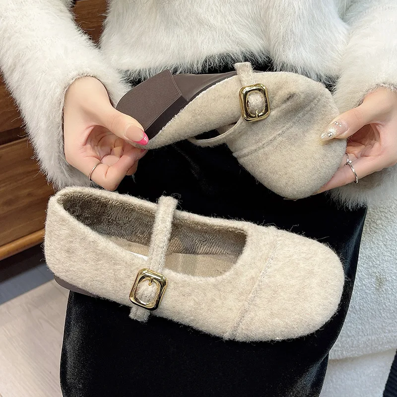 Pelzfutter Damen Flache Schuhe Komfort Runde Zehen Weiche Sohle Schuhe Outdoor Warm Kurze Plüsch Mary Jane Schuhe für Herbst Winter – Detail 13