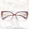 Stylish Optics Minus Myopia Glasses Women Leopard Oversized Square Eyeglasses Frame Metal Computer Anti Blue Light Glasses 0~-6. 5