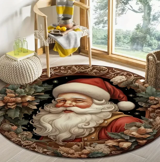 Large Christmas Tree Decoration Mat - Washable Anti-Slip Circular Carpet for New Year Atmosphere