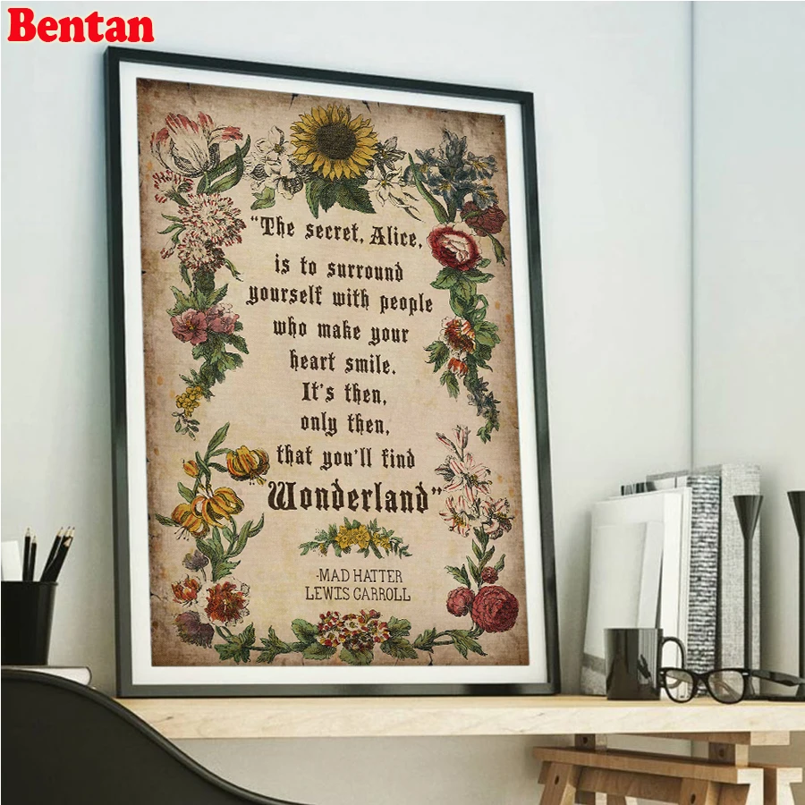 

5D Diamond Painting vintage flower english letter Diamond Mosaic Full Rhinestone Embroidery Adult Cross Stitch Kit Home Decor