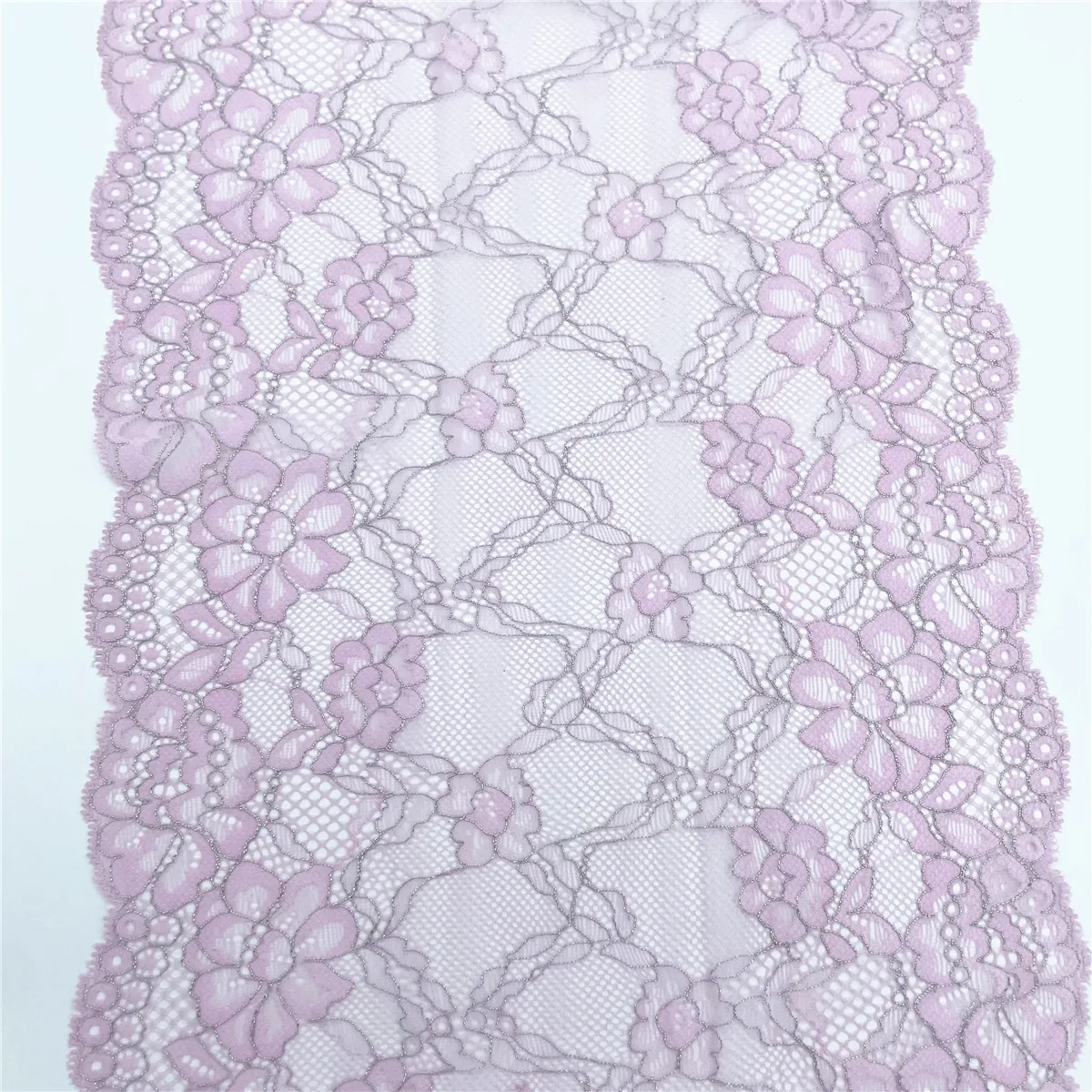 3y/lot 24cm Pale Pink Silver Stretch Lace Fabric 4