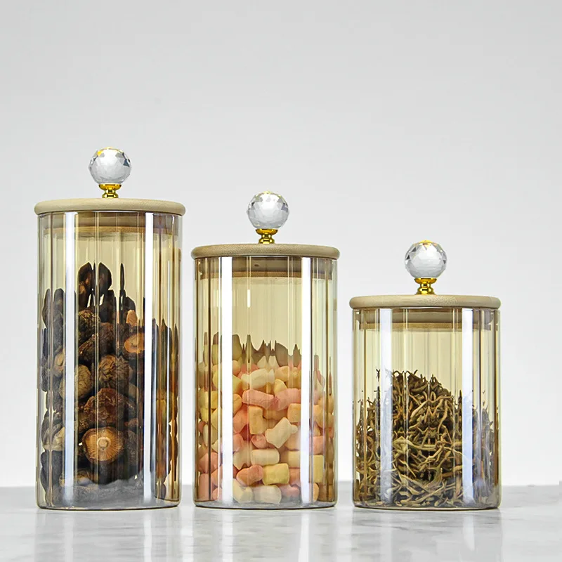 Nordic Transparent Glass Jar High Borosilicate Glass Grain Storage Jar Golden Deer Head Bamboo Cover Dried Fruit Storage Jar 5