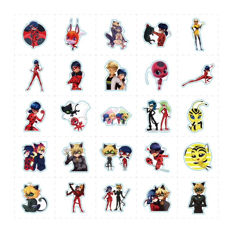 Cartoon Anime Ladybug Red Girl Stickers for Laptop Suitcase Album Stationery Waterproof Album Decals Kids Toys Birthday Gifts