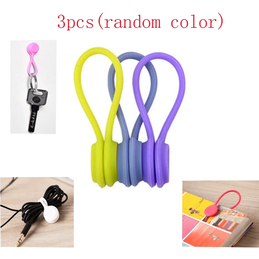 

3pcs random color Soft Silicone Magnetic Wire Cable Organizer Key Cord Earphone Storage Holder Clips Cable Winder For Data Cable