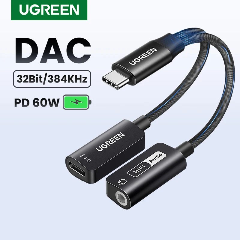 

Звуковая карта UGREEN, Переходник USB C к AUX кабелю, Тип C 3,5 мм, внешний зеркальный чип DAC PD QC, звуковая карта для зарядки гарнитуры
