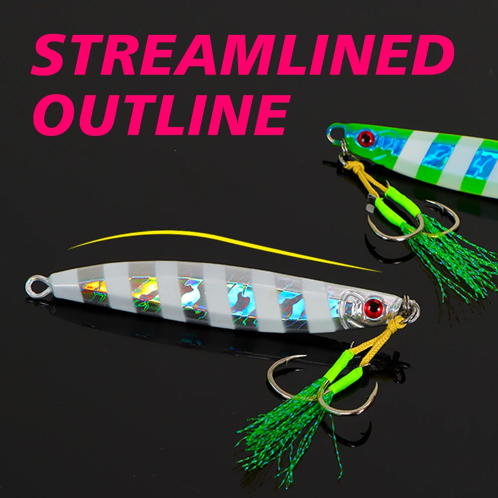 Jig TOLU 30-80g coulant rapide - Leurre de jigging lumineux pour pêche en mer et trolling
