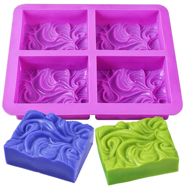 Thick Silicone Rectangle Soap Molds, DIY Handmade Soap Molds with Ocean Wave Pattern for Milk Soap Jelly Pudding Mousse Mould