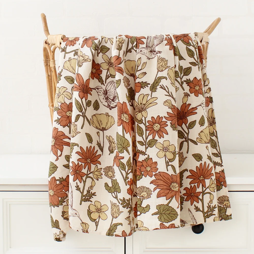 Bamboo Cotton Baby Blankets Newborn Muslin Swaddle Blanket Baby Bed Cover Leaf Print Infant Bath Towel 2