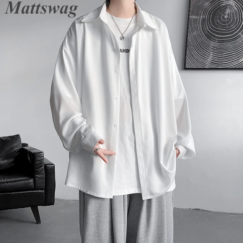 

2023 Korean Sven Handsome Shirts For Men Solid Color Simple Ice Silk Long Sleeve Men's Clothing School Workplace Daily Chemises