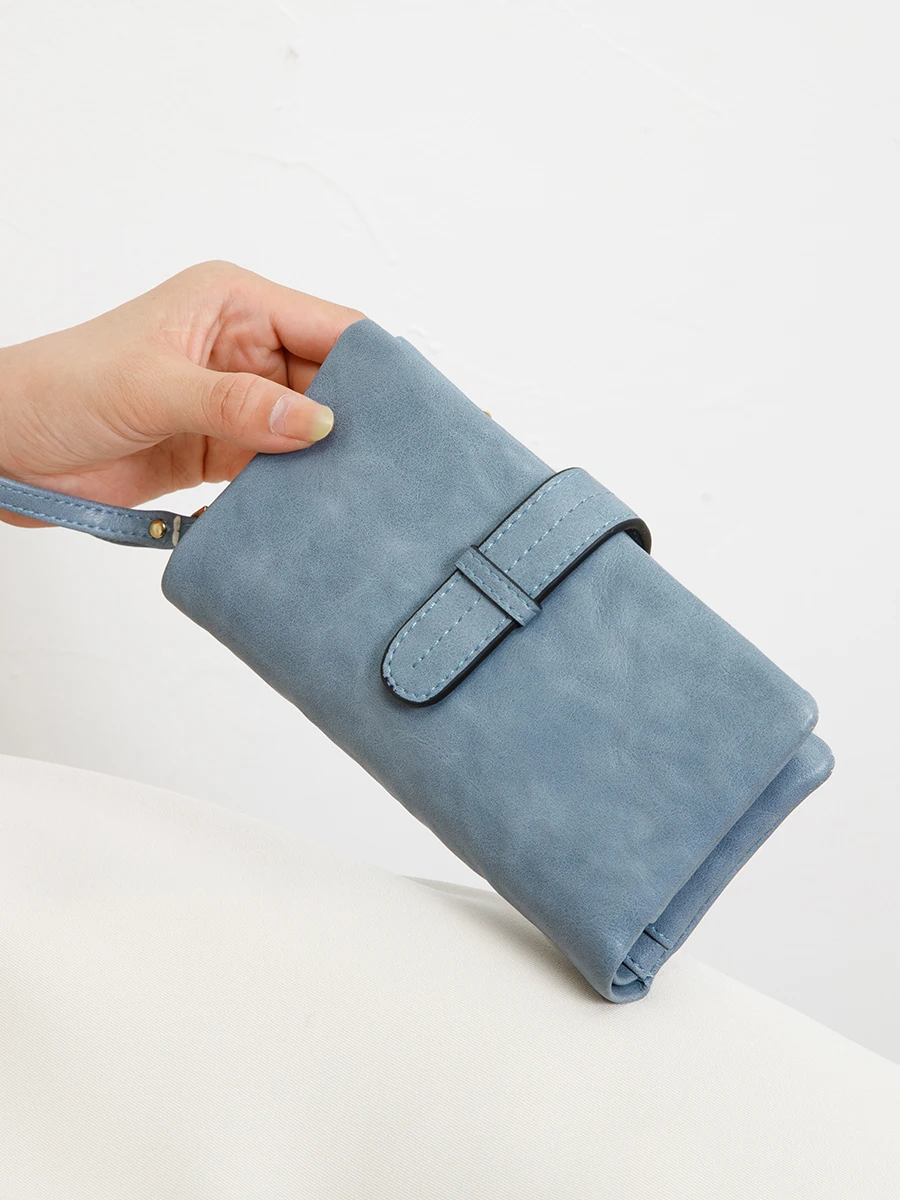 Retro Women's Triple Fold Long Wallet Minimalist with Wrist Strap Multi Card Slot Hand Wallet 4