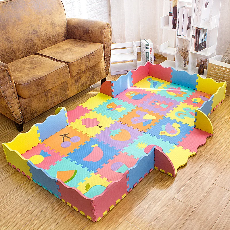 EVA Foam Puzzle Mats Baby Play Mat Toy Floor Playmat With Fence Floor New Children's Rug 25Pcs/Lot Cartoon Animal Pattern Carpet